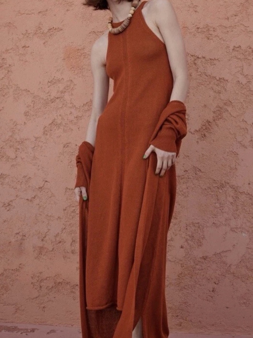 Sleeveless Rust Maxi Dress with High Neck